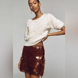 Anthropologie Brown Sequin Mini Skirt